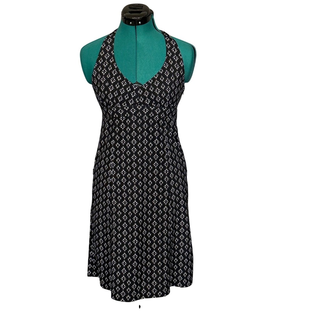 Athleta Printed Black Everywhere Dress Halter V-Neck Size 2 Small A-Line 229329
